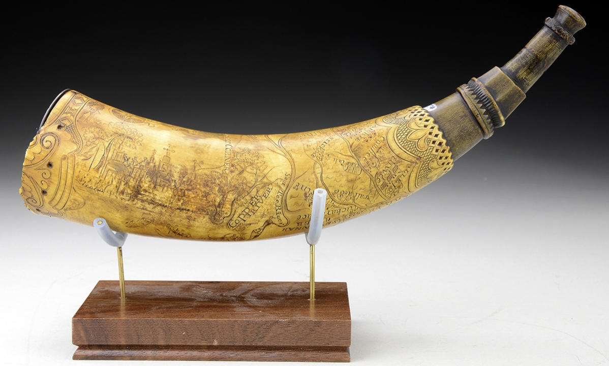 With a map of South Carolina, this was the highest priced powder horn in the collection put together by a gentleman who could afford and bought the very best. It realized $78,650, more than six times the estimate.