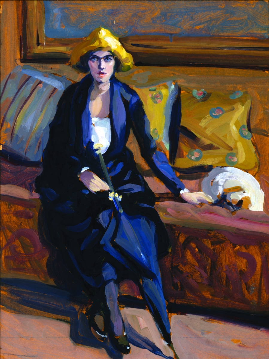 “The Accused and Her Dog (Woman with Umbrella),” undated. Oil on board, 16¾ by 12¼ inches. Collection of Dominique Riviere. Photo courtesy Doyle New York.