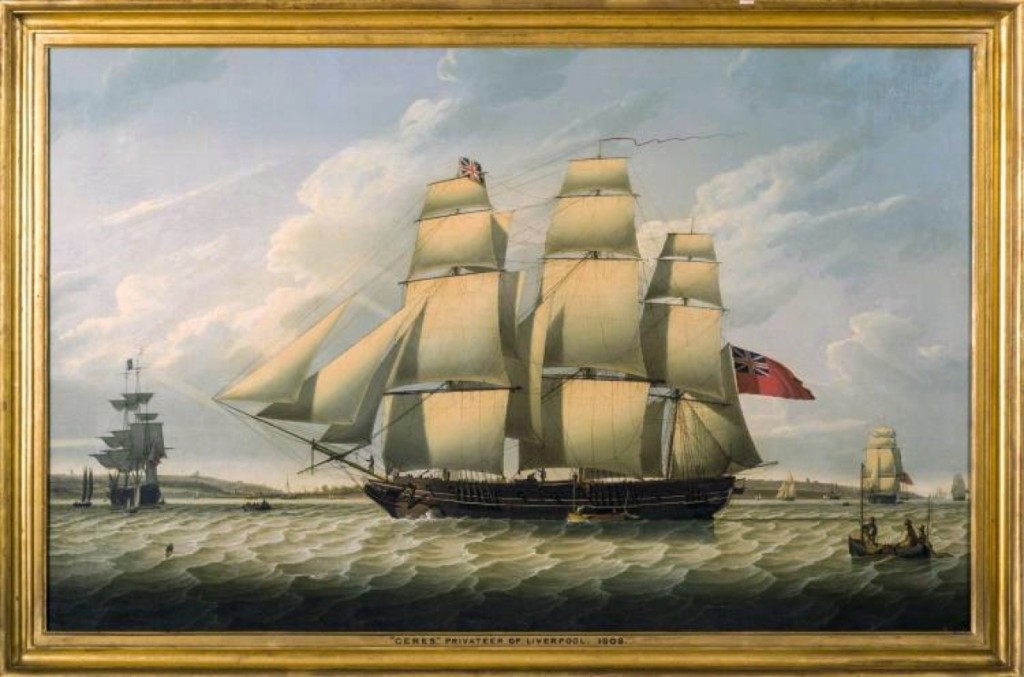 Going out at $48,000, Robert Salmon’s 1808 portrait of the Liverpool privateer Ceres was the highest priced item in the sale. It had been shown in at least two museum exhibitions.