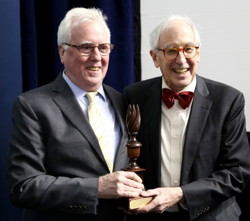 Morrison H. Heckscher, right, the Lawrence H. Fleischman curator emeritus of the American Wing, Metropolitan Museum of Art, delivered the keynote address honoring his longtime friend and colleague.