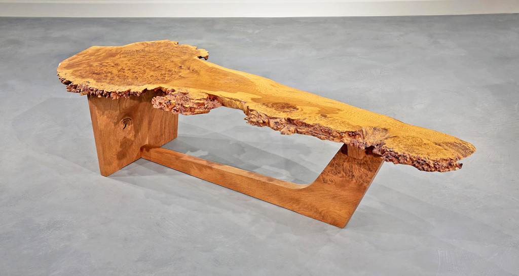 Moderne Sled-based English Oak Burl Coffee Table