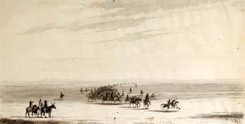 The top lot at $48,800 was Alfred Jacob Miller’s (American, 1810–1874) “Caravan en route (Stewart’s caravan),” a pen, pencil and ink wash on paper, circa 1837. The 12½-by-18¾-inch work was won on a phone bid against two other competitors and is going to the Museum of Nebraska Art.