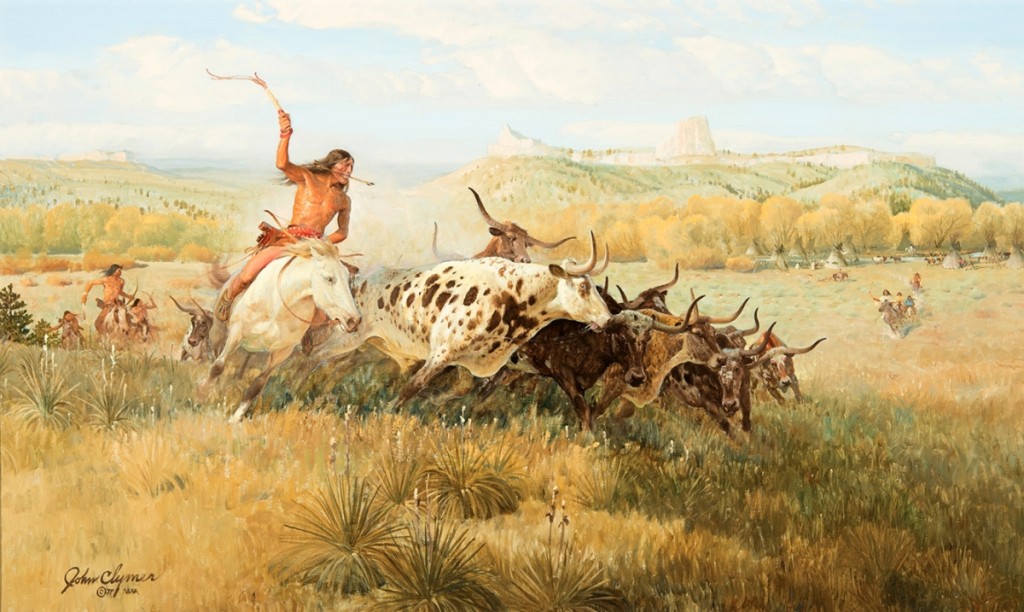 “Spotted Buffalo” by John Clymer (1907–1989), 1977, oil on canvas, 24 by 40 inches, $468,000 ($200/300,000).