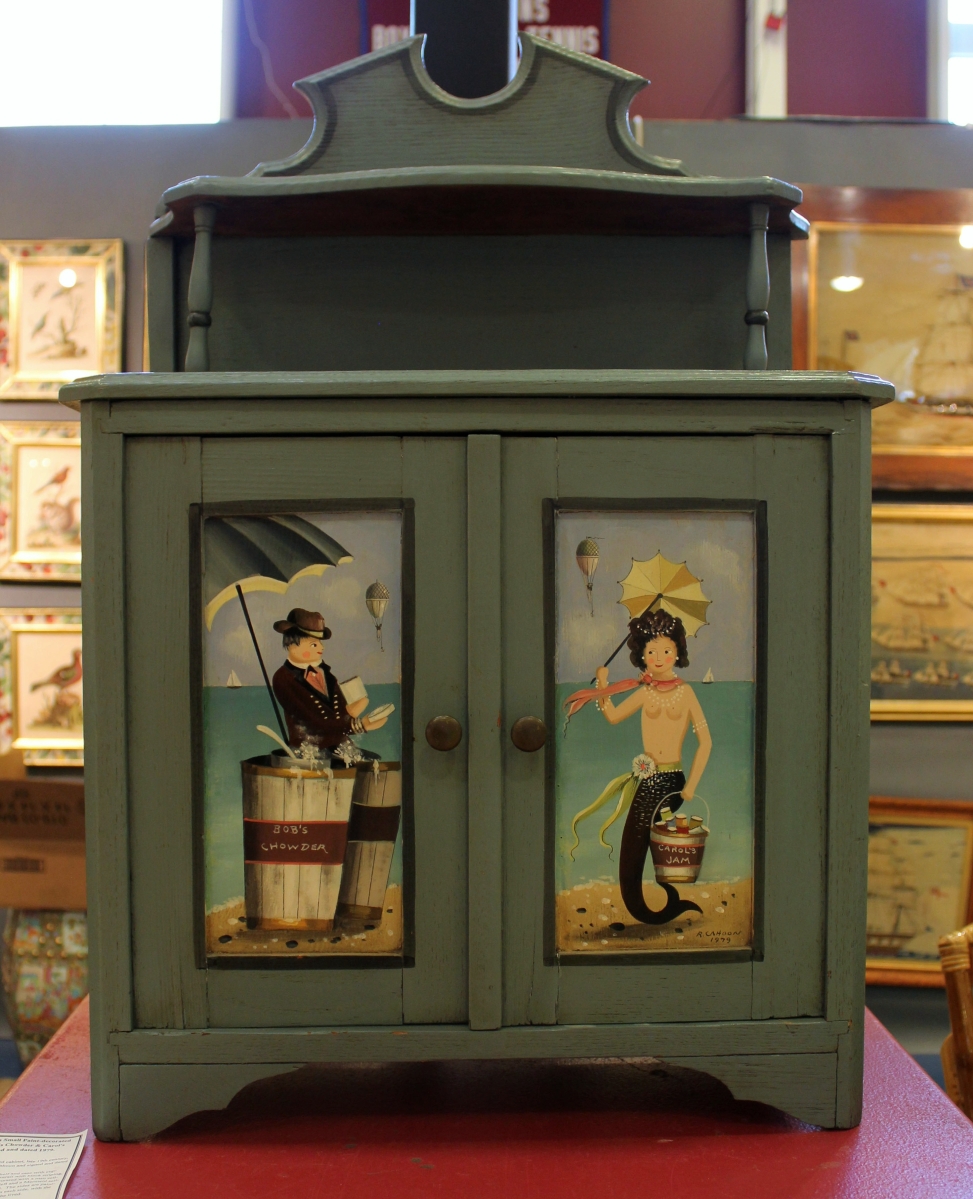 Deidre Healy of Earle D. Vandekar of Knightsbridge, Inc, White Plains, N.Y., said her favorite thing was this small cabinet painted by Ralph Cahoon in 1979. Featured are “Bob’s chowder” and “Carol’s jam.”