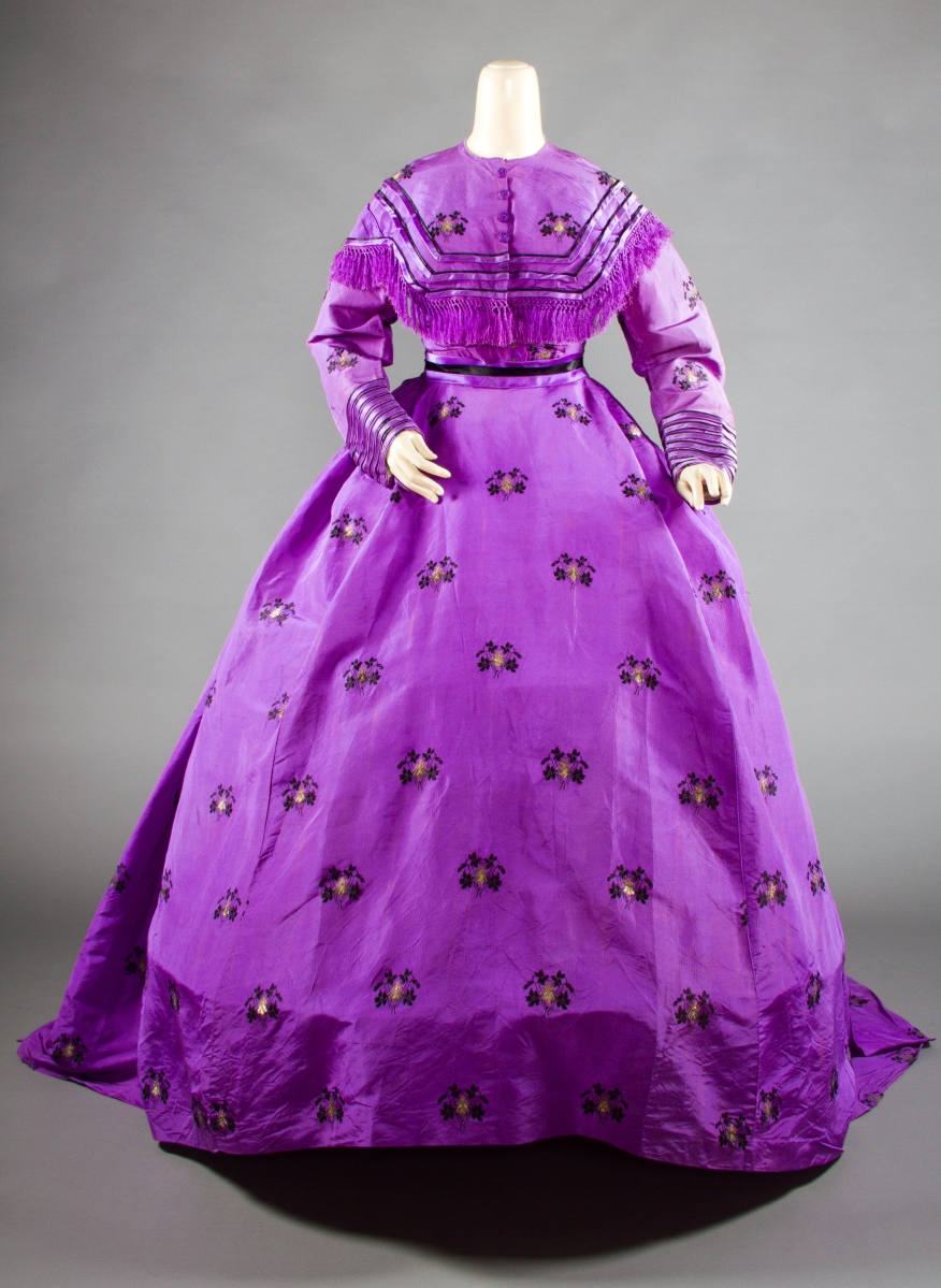 The top lot of the sale was this purple brocade visiting dress, circa 1865, that sold for $5,100, to an undisclosed institution.