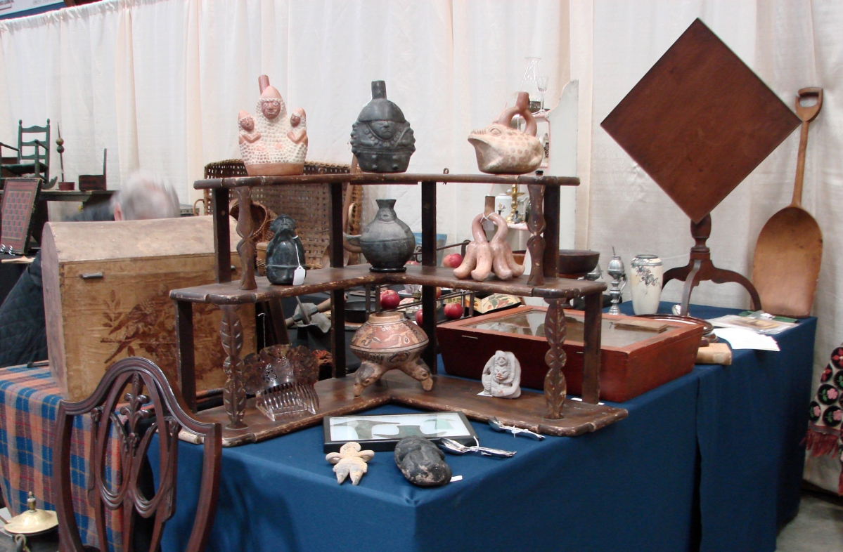 Brian Cullity, Sagamore, Mass., had several pieces of pre-Columbian Mayan and Aztec pottery from Peru. There was also a large carved horn comb, a merganser decoy and more.
