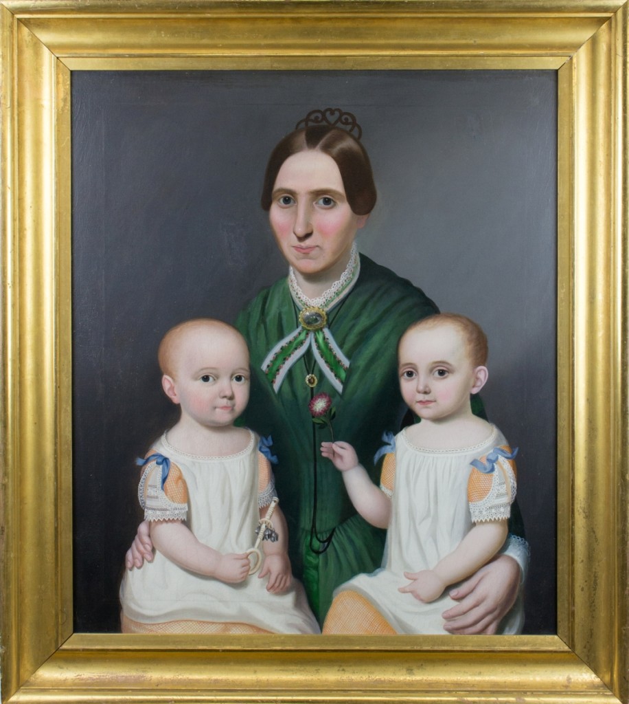“Margaret Prentiss Allen (1816–1901) with twin sons, James and Judson” by William Thompson Bartoli, 1850, oil on canvas, courtesy Trustees of Reservations.