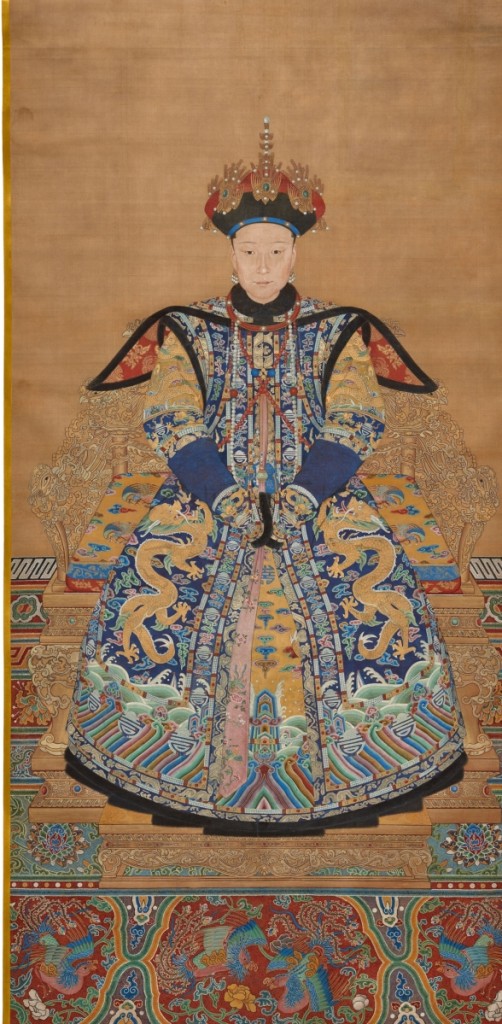 “Empress Xiaomu Cheng” by Court painters in Beijing, Qing dynasty, Xianfeng period (1850–1861), hanging scroll; ink and color on silk, gift of Elizabeth Sturgis Hinds, 1956, Peabody Essex Museum, E33618. —Walter Silver photo