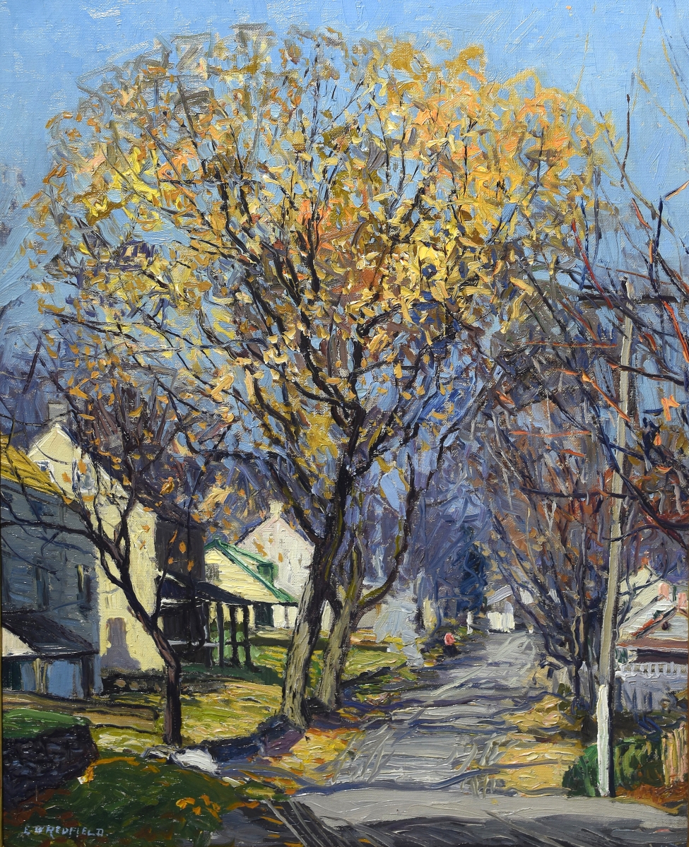 Edward W. Redfield’s painting of a “Village Street” was the highest priced item in the sale, selling in the room for $103,500. The artist was a co-founder of the New Hope school and the catalog said provenance was available.