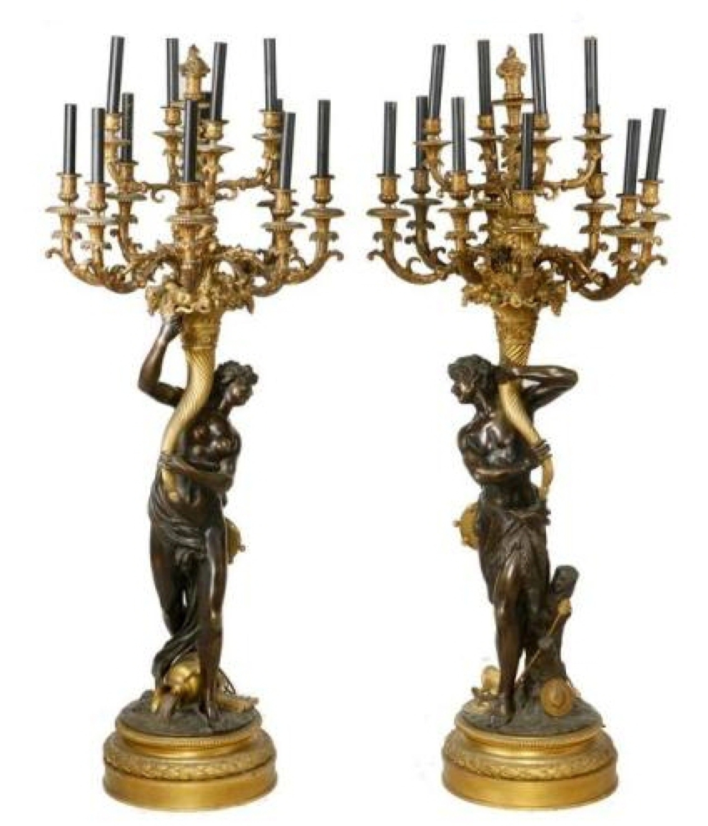One of the higher priced items in the sale, this pair of French gilded and patinated bronze 12-arm figural candelabra, 55 inches tall, earned $24,750.