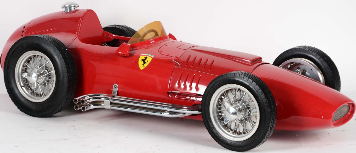 This Jeron Quarter Classic Grand Prix Ferrari model, 30 inches long, one of 25 made, is from the Ray Bentley collection. It is in excellent to near mint condition and had a high estimate of $20,000, but sold for $25,830.