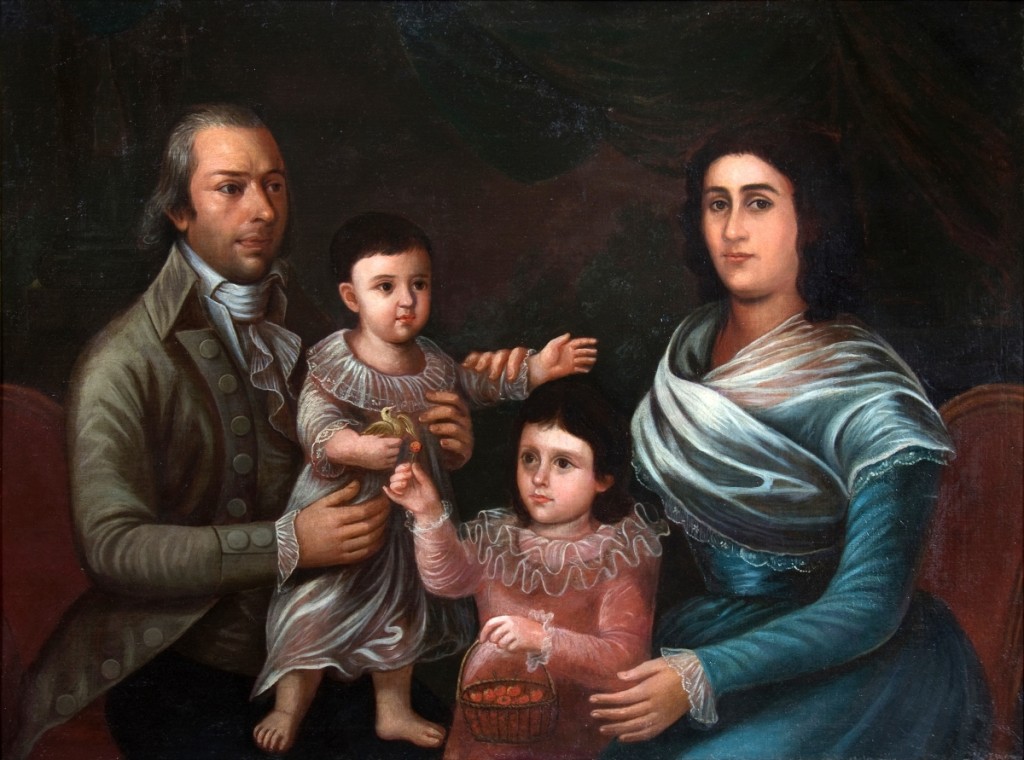 “Don Antonio Mendez and His Family,” 1795, oil on canvas, 36 by 49 inches. Mr and Mrs Robert J. Patrick. On view in “Salazar,” Ogden Museum of Southern Art.