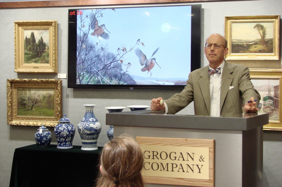 Michael Grogan as he was selling the Ripley watercolor, “Woodcock with Moonrise.”