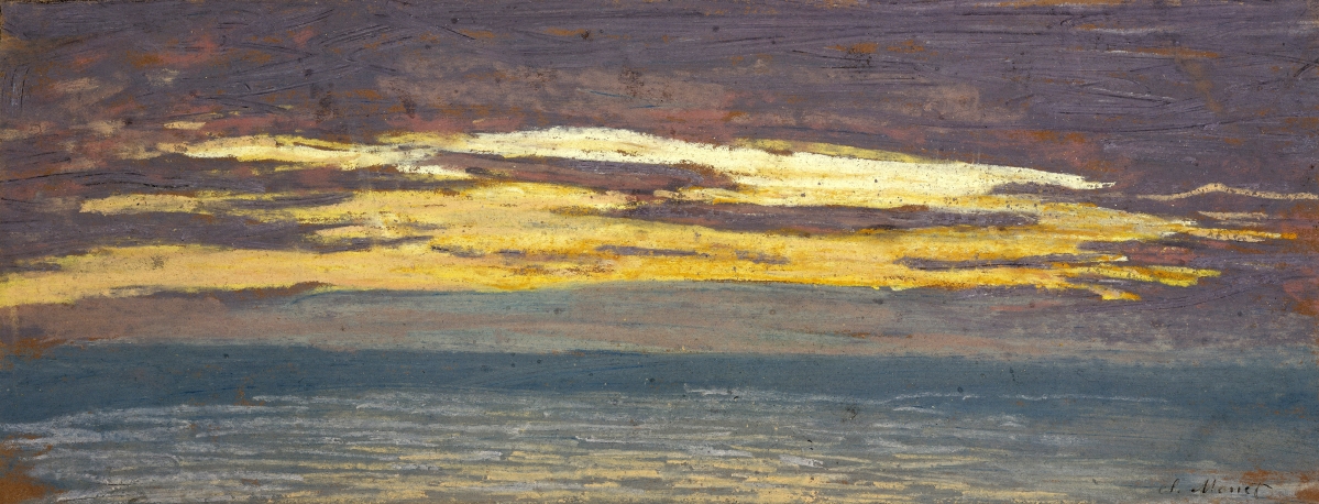 “View of the Sea at Sunset” by Claude Monet (French, 1840–1926), about 1862, pastel on paper, bequest of William P. Blake in memory of his sister, Anne Dehon Blake, photograph ©Museum of Fine Arts, Boston.