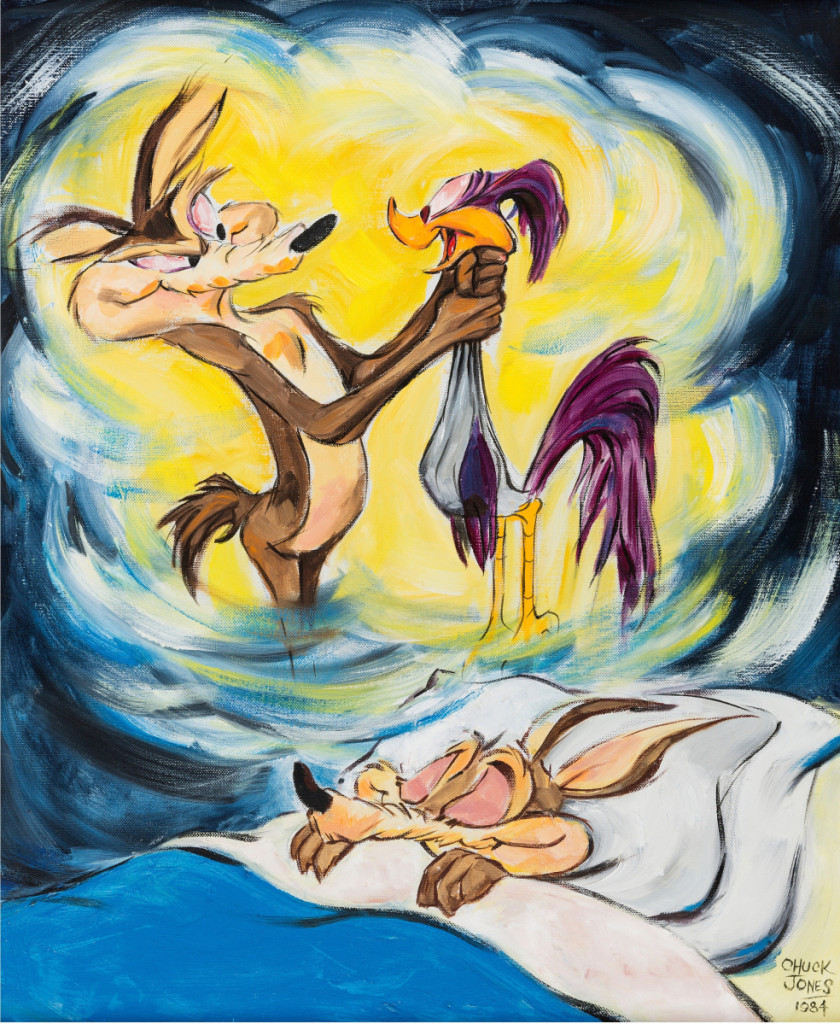 Chuck Jones’ “The Dream, Wile E. Coyote and Road Runner” oil painting (1984), brought $24,000.