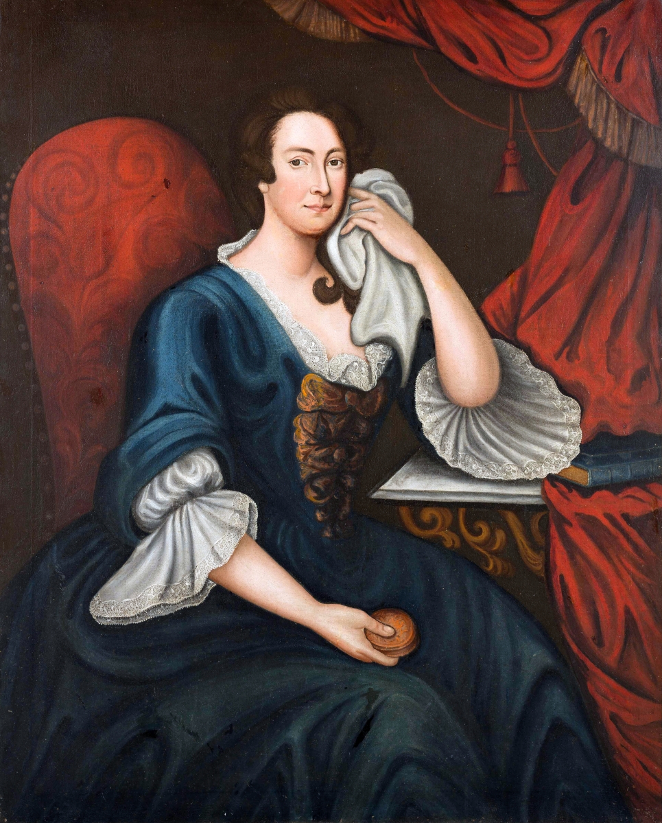 “Joyce Armistead Booth (Mrs Mordecai Booth)” by William Dering (active 1734/1735-1755), oil on canvas, Williamsburg, Va., circa 1745. Gift of Julia Miles Brock, Edward Taliaferro Miles and Georginana Serpell Miles, in memory of their mother, Alice Taliaferro Miles, 2018-165, A&B.