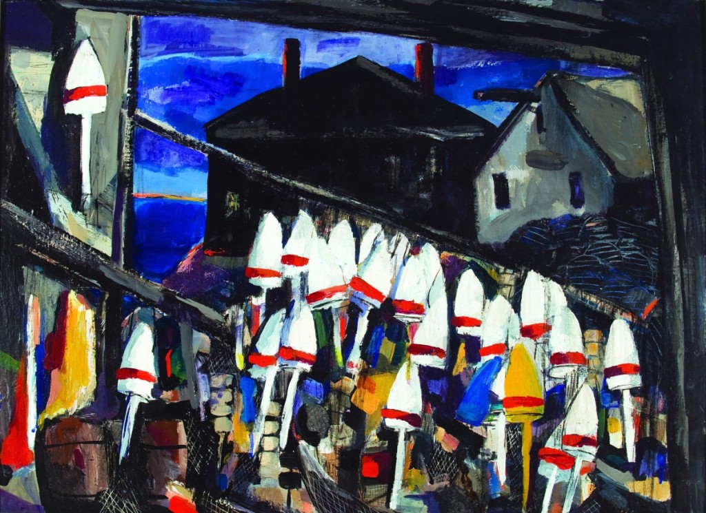 “Lobster Buoys” by Jacqueline Hudson (1910–2001), 1971, oil on panel, 22 by 30 inches. Bequest of Jacqueline Hudson, 2002.