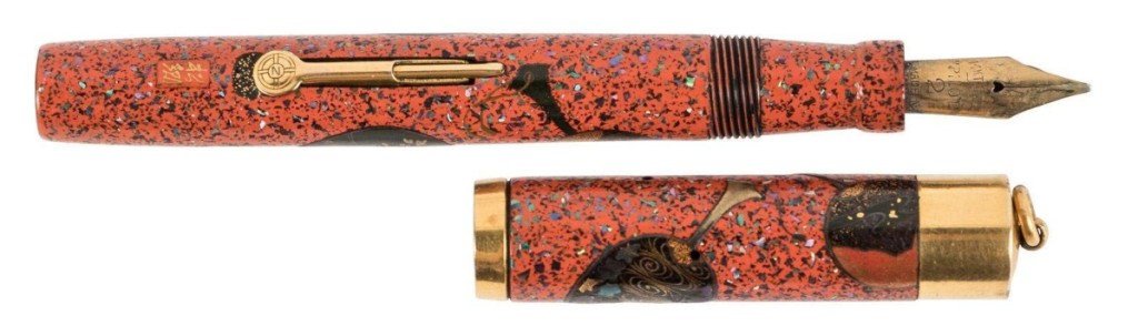 Vintage Namiki red lacquer Maki-e pen by Shogo, circa 1930, reached $25,000.