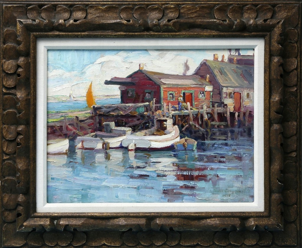 Fetching the highest price of the day was this colorful painting by Anne Ramsdell Congdon (1873–1958), a depiction of “Yerxa’s Boat Shop” on the Nantucket waterfront.