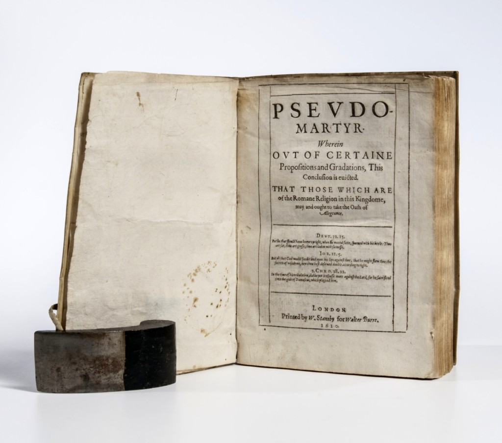 Pseudo-Martyr was printed in 1610. Written by a converted catholic, it advised British Roman Catholics to take the Oath of Allegiance to James I. It reached $21,525.