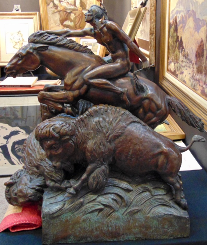French American sculptor Roger Voisin conducted in-depth studies of the life of American Indians and here captures “The Hunt” in bronze. Shown by Gabe Starace’s Looking West Art Gallery, Old Hickory, Tenn.