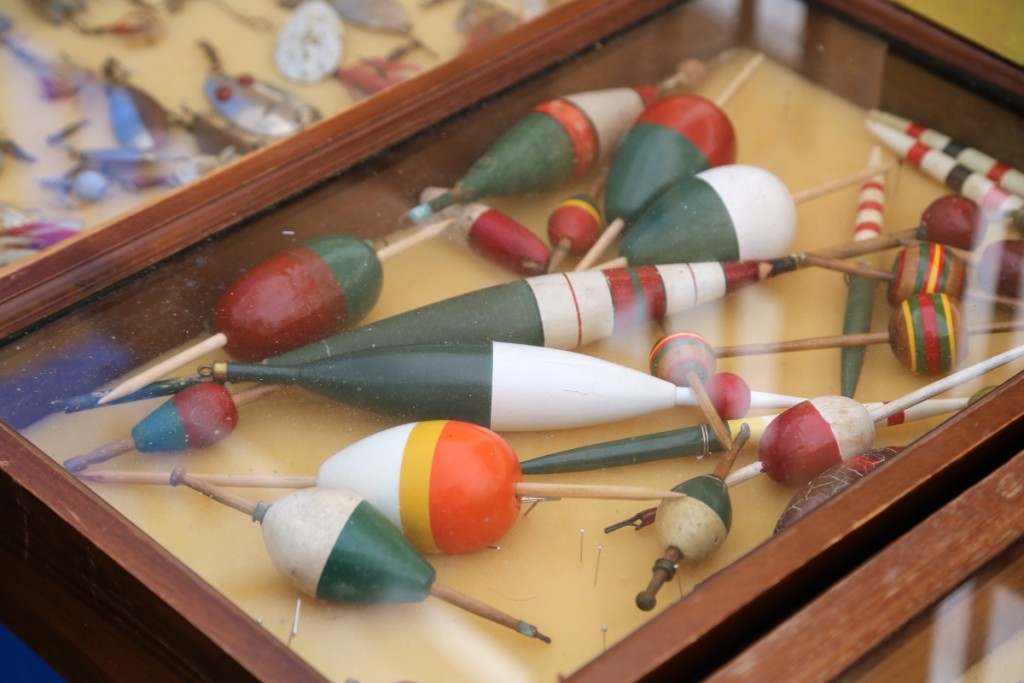 Colorful fishing lures were found in a number of booths.