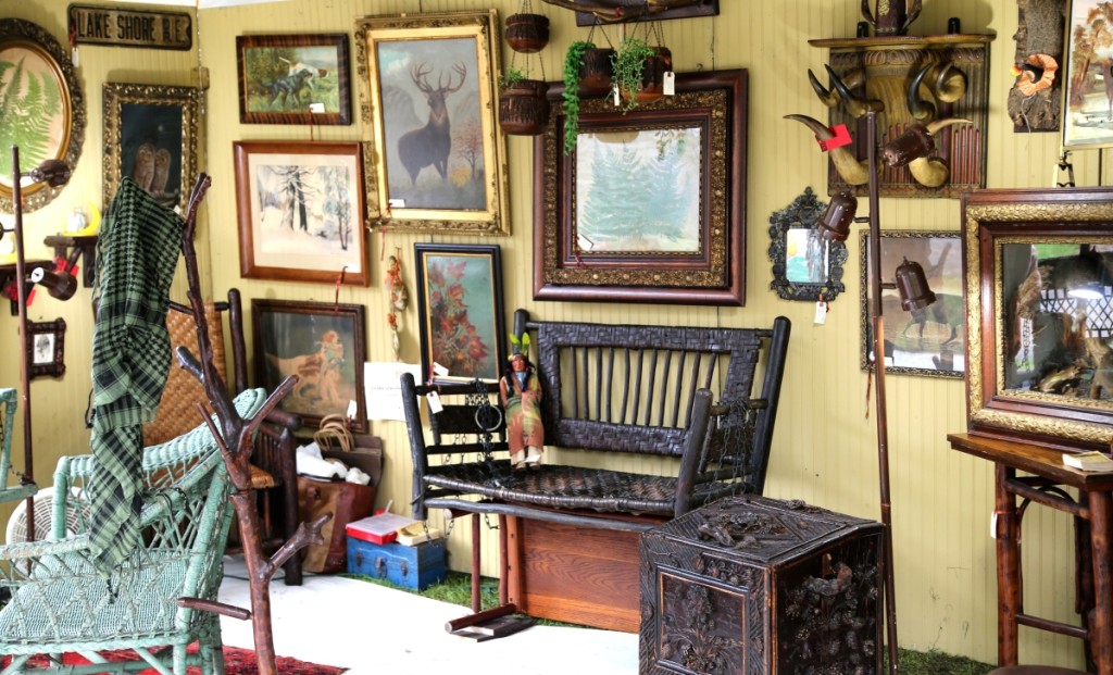 At the booth’s center was a hickory swing with original bark weave. Linda Davidson Antiques, Landrum, S.C.