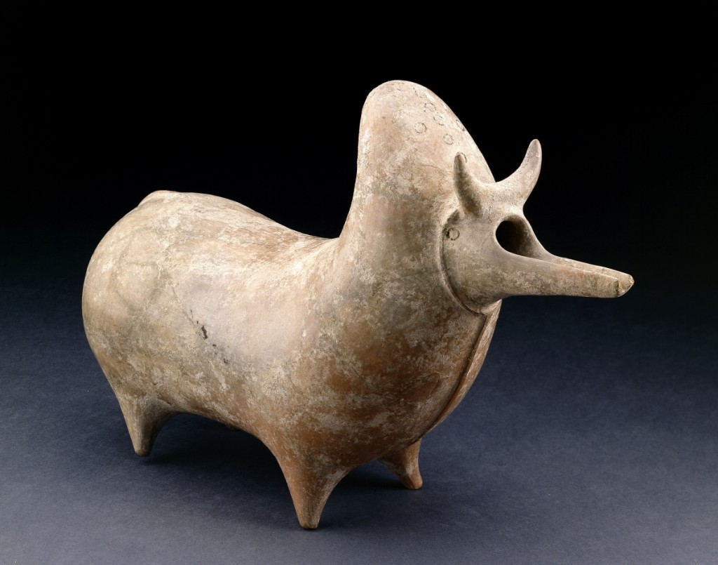 Vessel in the form of a hump-backed bull, Iranian, 1350–1000 BCE. Terracotta. Ashmolean Museum of Art and Archaeology, University of Oxford. Photo: ©Ashmolean Museum of Art and Archaeology, University of Oxford.