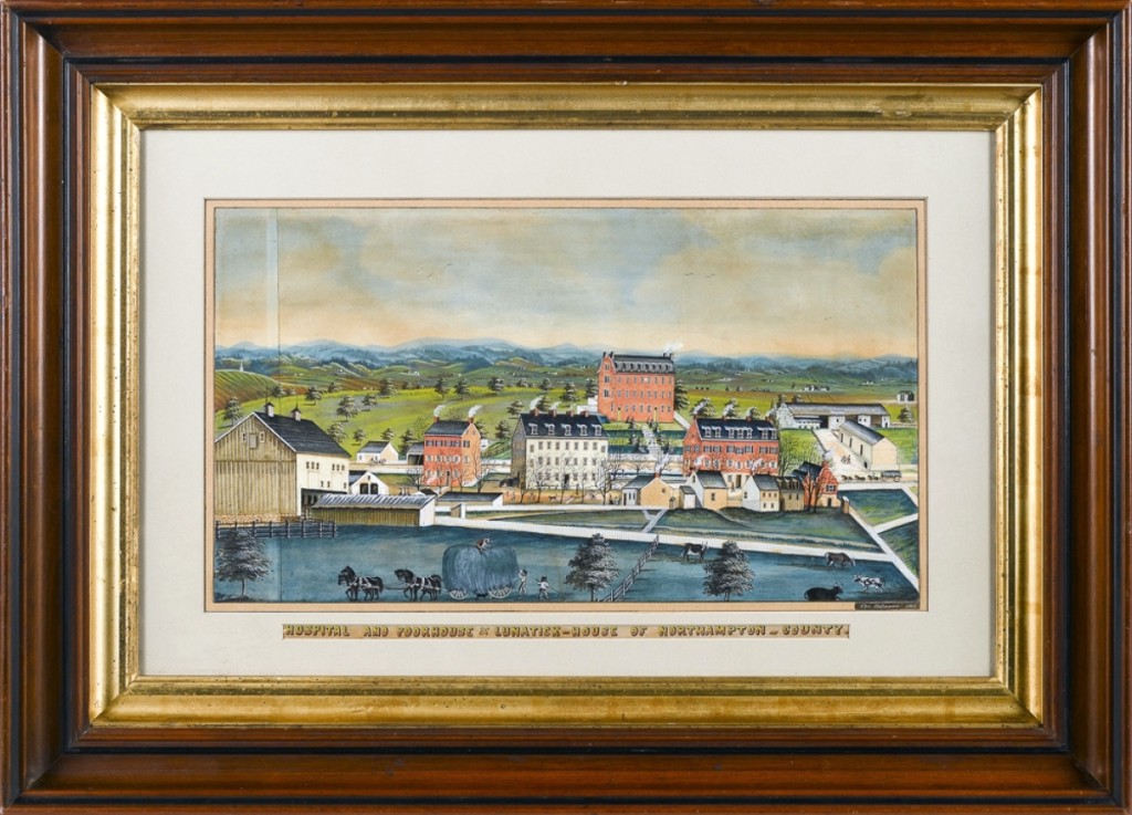 The highest-estimated lot in the sale was this Charles Hoffman watercolor landscape titled “Hospital and Poorhouse & Lunatick House of Northampton County,” which carried an estimate of $30/50,000. It was appropriately priced and was one of the three lots to make the top money in the sale, going to a phone bidder for $39,040.