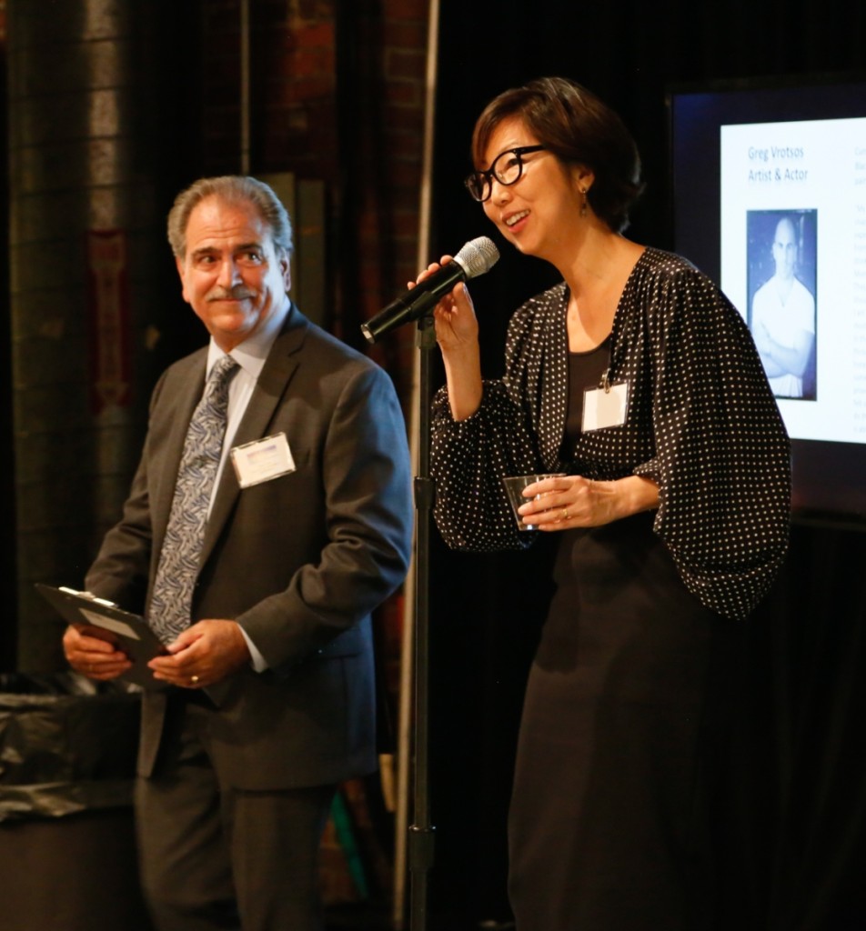 The opening night gala was underwritten to benefit The Art For Justice Fund, an organization dedicated to criminal justice reform and the end of mass incarceration in the United States. The fund’s project director, Helena Huang, was introduced by show co-manager Tony Fusco, left, and was appreciative of the support.