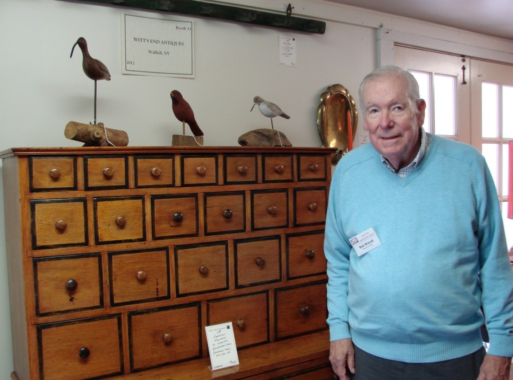 When Bob Brandt, one the show managers, was asked to identify his favorite item in the show, he immediately mentioned the 39-drawer apothecary desk in the booth of Witt’s End Antiques, Wallkill, N.Y. It was priced at $4,195 and sold shortly after the show opened — but not to Brandt.