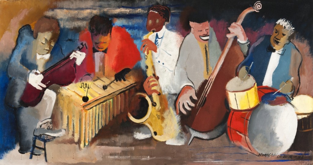 Norman Lewis (1909–1979), “Jumping Jive,” 1942, oil on canvas, 16-  by 30 inches, signed.   Courtesy of Michael Rosenfeld Gallery LLC, New York City. ©Estate of Norman W. Lewis;   Courtesy of Michael Rosenfeld Gallery LLC, New York City.