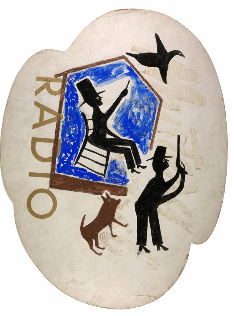 “Untitled (Radio)” by Bill Traylor, circa 1940–42. Opaque watercolor and pencil on printed advertising paperboard. Smithsonian American Art Museum, museum purchase through the Luisita L. and Franz H. Denghausen Endowment. Photo by Gene Young.