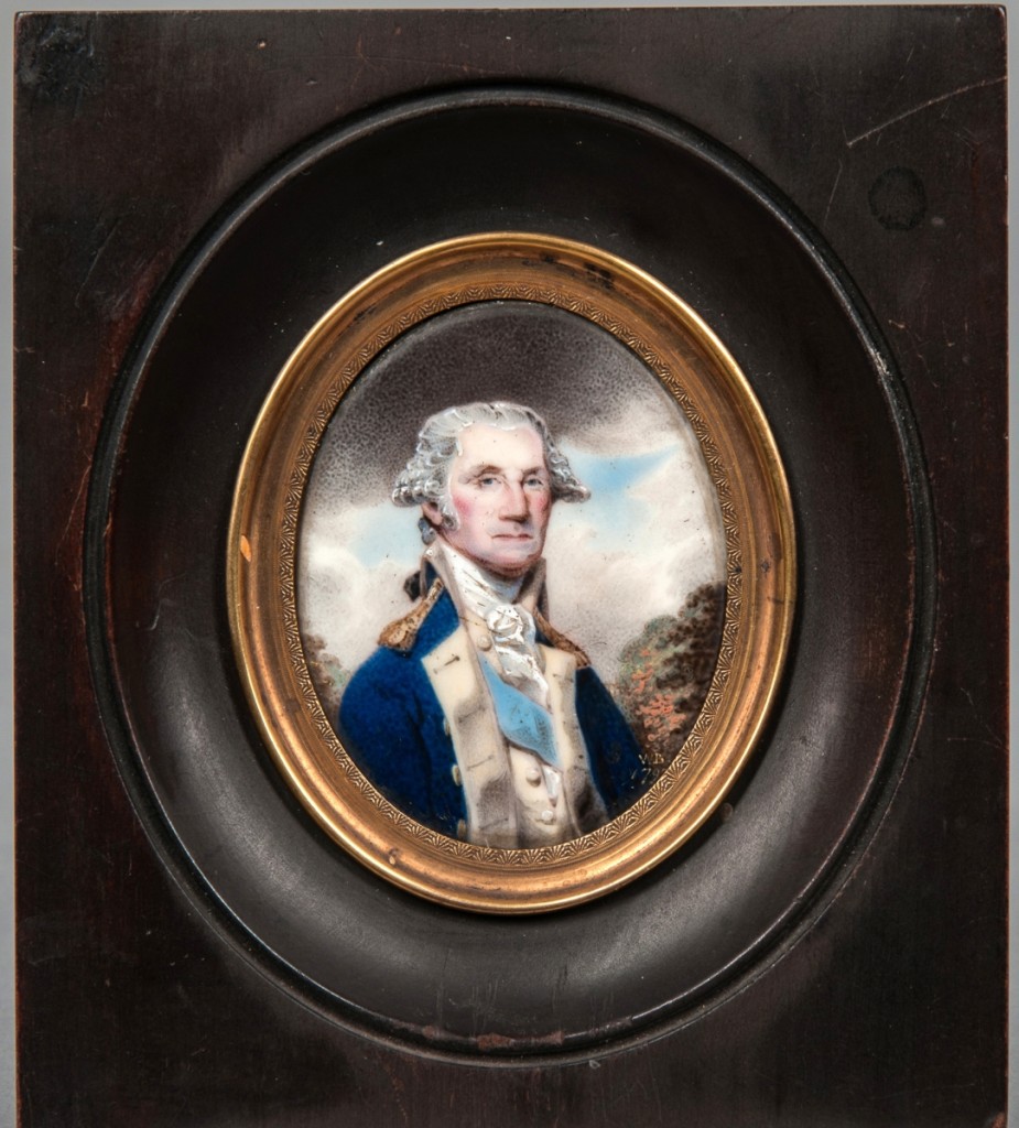 At $123,000, this miniature enameled portrait of George Washington was the highest priced item in the sale. It was initialed and dated 1797 by William Russell Birch.