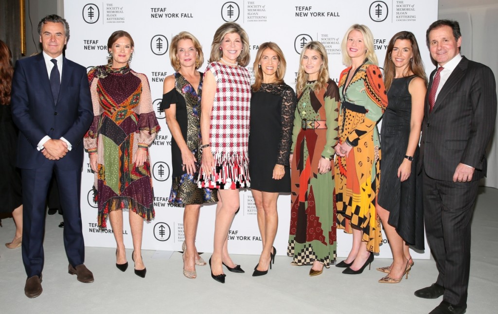 From left to right: Patrick van Maris van Dijk, TEFAF chief executive officer; Society of Memorial Sloan Kettering co-chairs Jennifer Oken and Helena Martinez; Society of Memorial Sloan Kettering president Jamee Gregory; Society of Memorial Sloan Kettering co-chairs Caryn Zucker, Brean Neale Winston and Nina Carbone; TEFAF managing director Sofie Scheerlinck; and Nanne Dekking, chairman TEFAF board of trustees. Courtesy TEFAF.