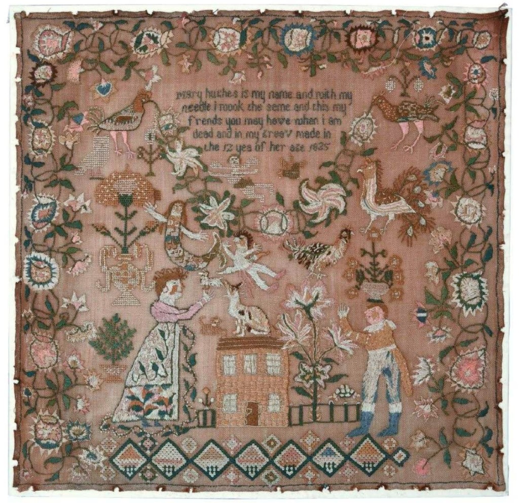 The top lot of the sale was an 1825 sampler stitched by Mary Hughes. It took $20,000. Giampietro said he had six bidders on it, including major sampler dealers, but a retail customer bested them all and took it home.