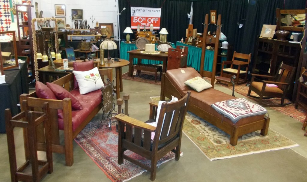 Two dealers of Mission and Art Deco style share a large exhibit area: Emerson and Terri Manning, Statesville, N.C., and Art of The Craft, Wilmington, N.C., sold very well at the show.
