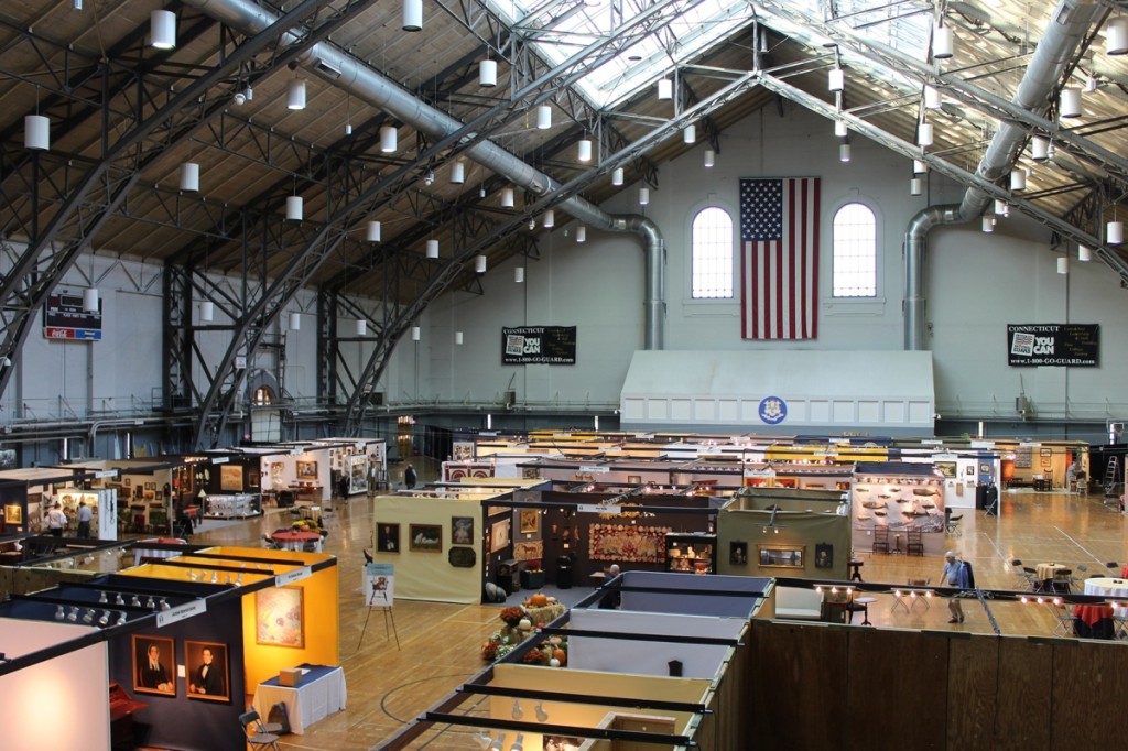 Completed in 1909, the Classical Revival-style state armory is the largest such facility in Connecticut and serves as headquarters of the Connecticut Military Department. It is a big footprint in which to house an antiques show.