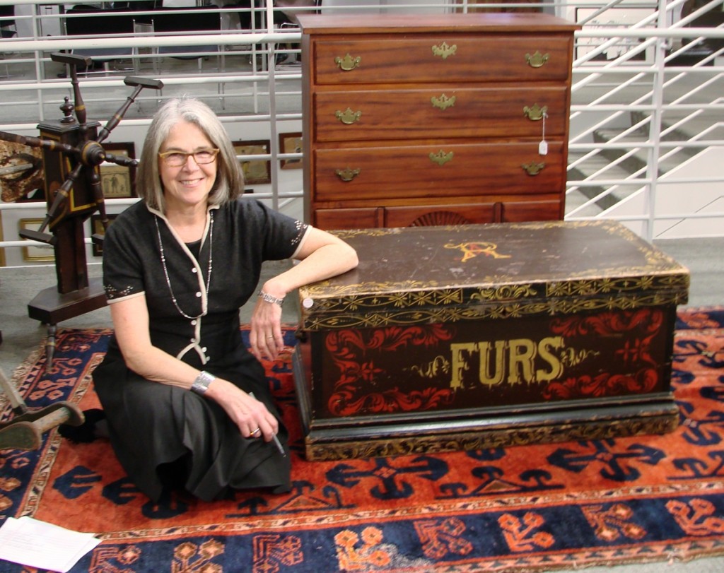 Karen Keane, president of Skinner, said that she really liked this Victorian-era storage chest on multiple levels. First, she thought the word “Furs” told of a different time, when a woman could be proud of her furs, as opposed to today, when “furs” convey a negative connotation to some. She also thought that it was a well-made and -decorated example of its period.