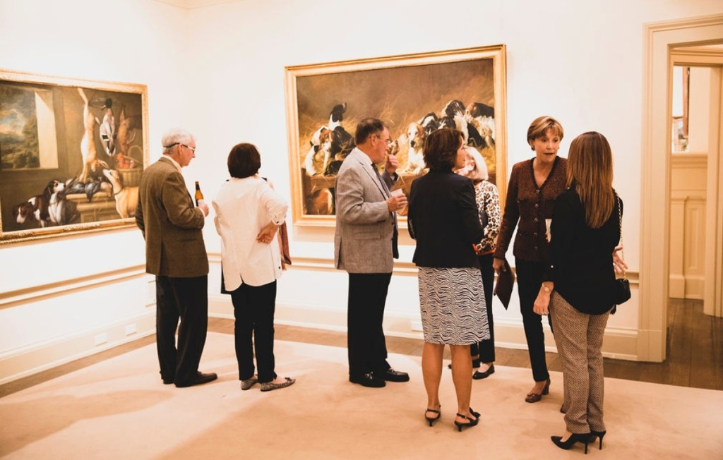 Opening reception at Pebble Hill with Francis Barlow’s “The Game Larder,” 1672, on left and Maud Earl’s “Old Benchers” on right.