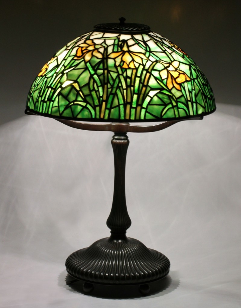 Following closely behind the top lot was this Tiffany Studios New York leaded glass “long-stemmed daffodil” 18-inch- tall table lamp. It closed within estimate, at $31,000.