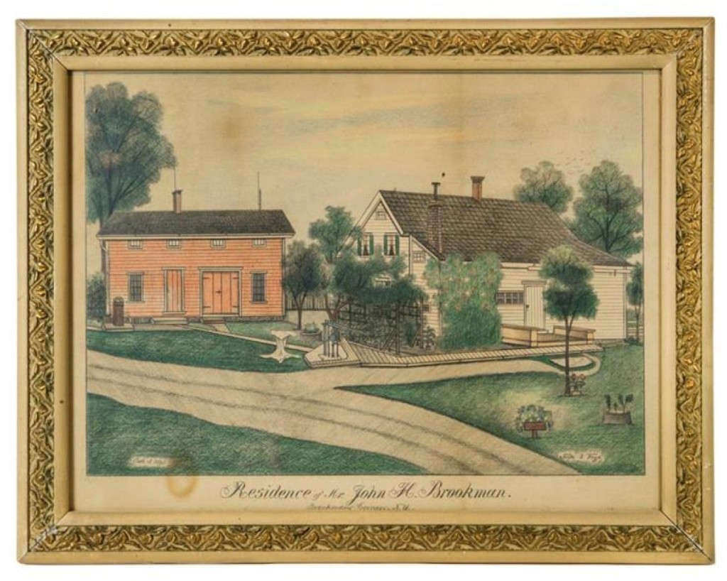 The top priced item in the auction was a pencil and crayon drawing by Fritz Vogt. The “Residence of Mr John Brookman, Brookman’s Corner, N.Y., Oct. 5, 1895,” realized $25,200.