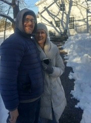 Nancy Fishelson and Bob on a snowy day in Orchard Park.