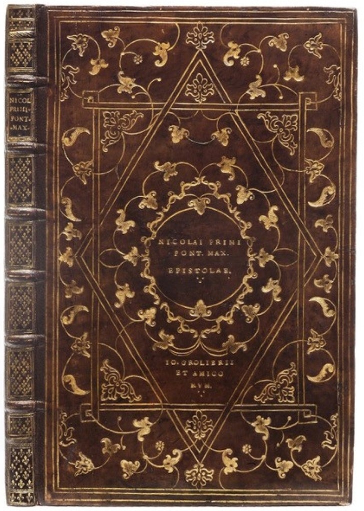 Binding by the Cupid’s Bow Binder, on: (Pope Nicholas I, circa 800-867), Nicolae Primi Pont (ificis). Maximi Epistolae, Rome: Francesco Priscianese, 1542. The known provenance is Jean Grolier.