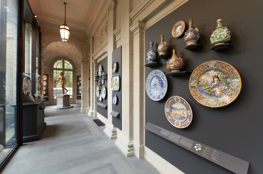 “Masterpieces of French Faience: Selections from the Sidney R. Knafel Collection” is on view in the Portico Gallery through September 22, 2019. A selection of pieces from Nevers is at right. They date from around 1670 to 1700.