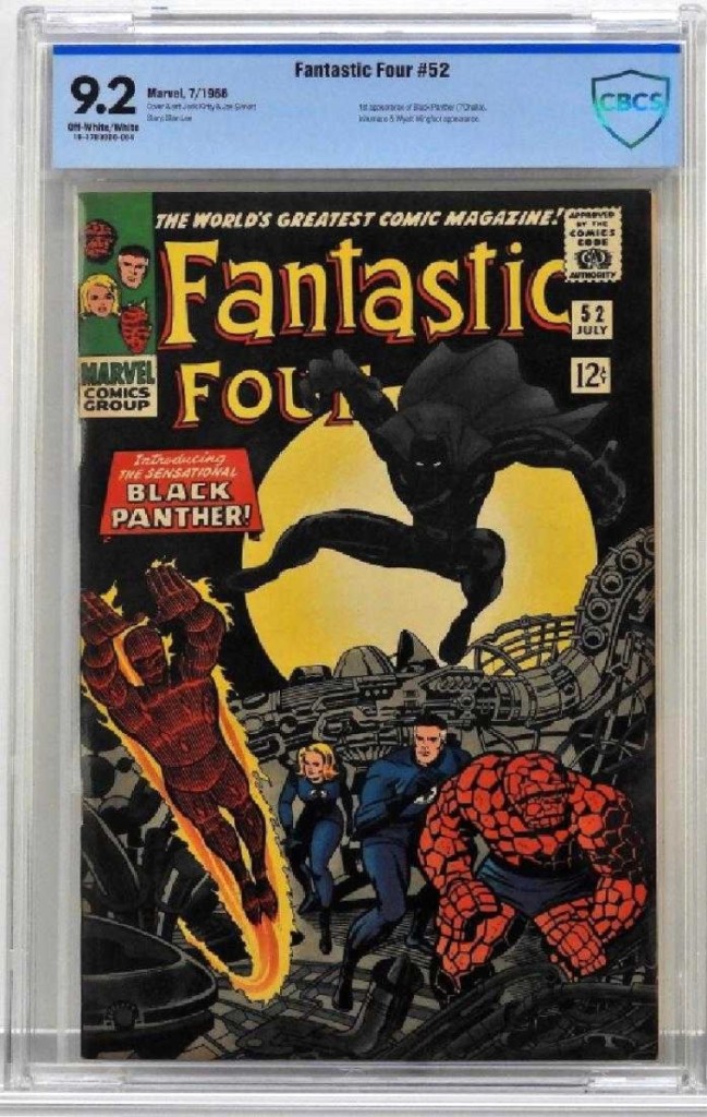 Copy of Marvel Comics Fantastic Four #52 (July 1966), graded CBCS 9.2, the first appearance of Black Panther, plus appearances by Inhumans and Wyatt Wingfoot fetched $7,500. Department head Travis Landry said that this result set the record for this issue in this condition.