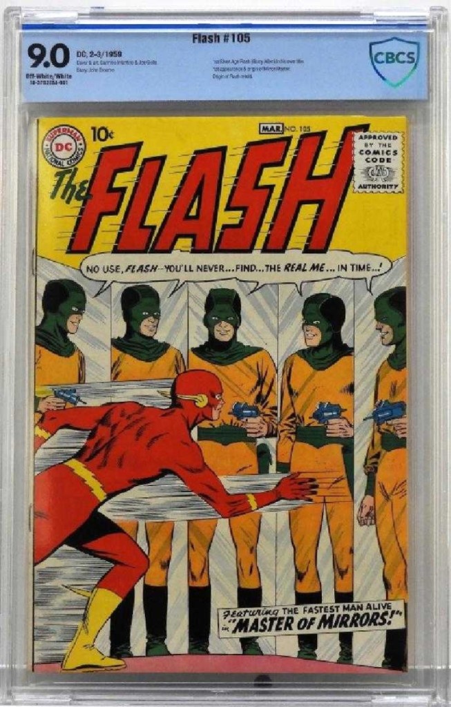 Copy of DC Comics Flash #105 (February–March 1959), featuring the first Silver Age Flash in his own title, plus the first appearance and origin of Mirror Master sold for $20,000.