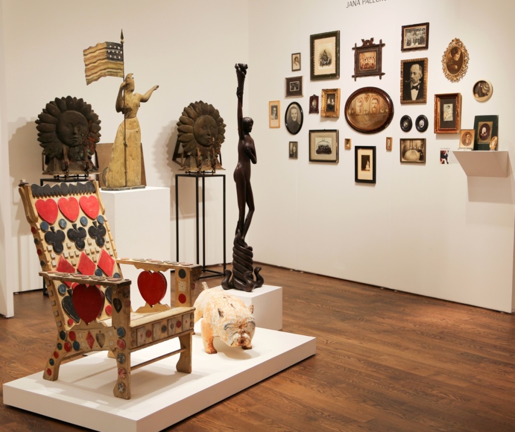 Fred Giampietro, New Haven, Conn., featured a mix of known and unknown artists. Sales from this view included the Gambler’s chair and the Cushing and White Liberty weathervane. Giampietro also sold 20 works from artist Jana Paleckova, whose work is on the right wall.