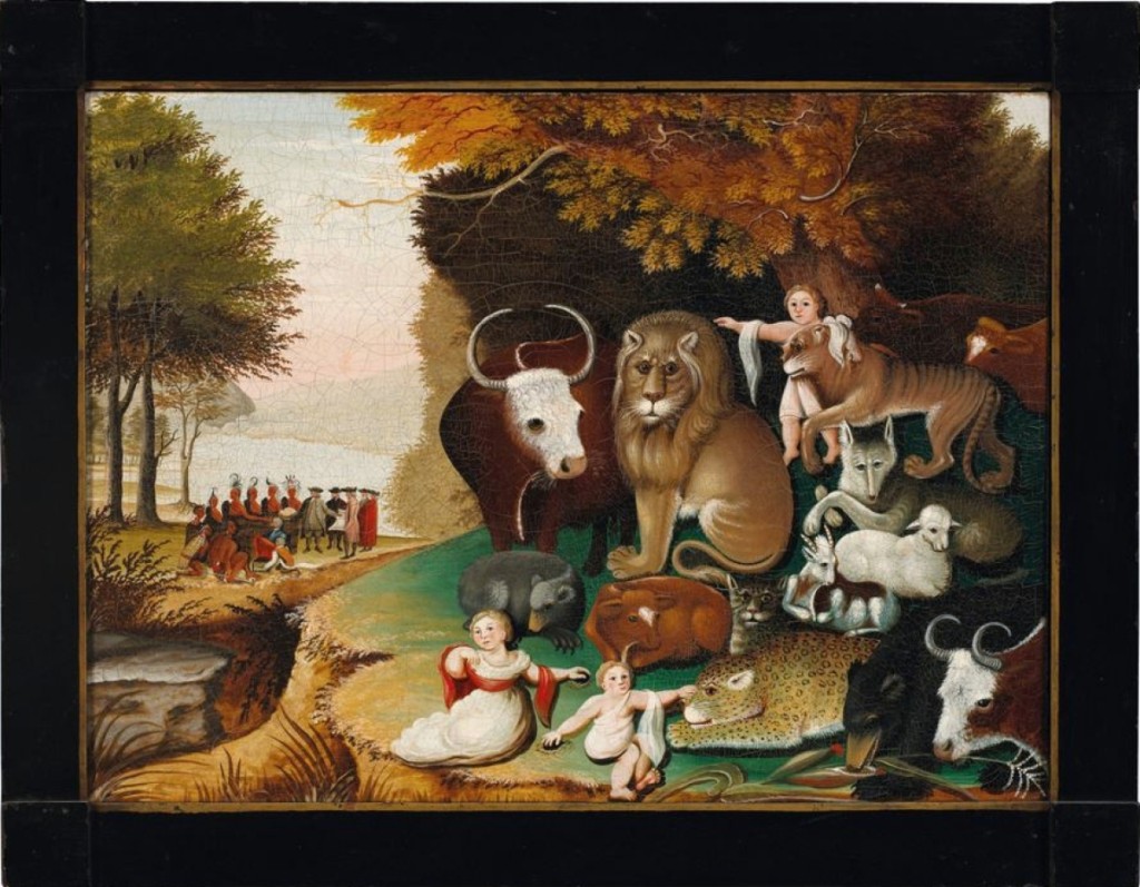 Sharing top-lot honors, “Peaceable Kingdom” by Edward Hicks sold for $1,692,500 to Woodbury, Conn., dealers David Schorsch and Eileen Michaelis Smiles, in partnership with Austin Miller. After the sale, Schorsch said they had acquired it for stock.