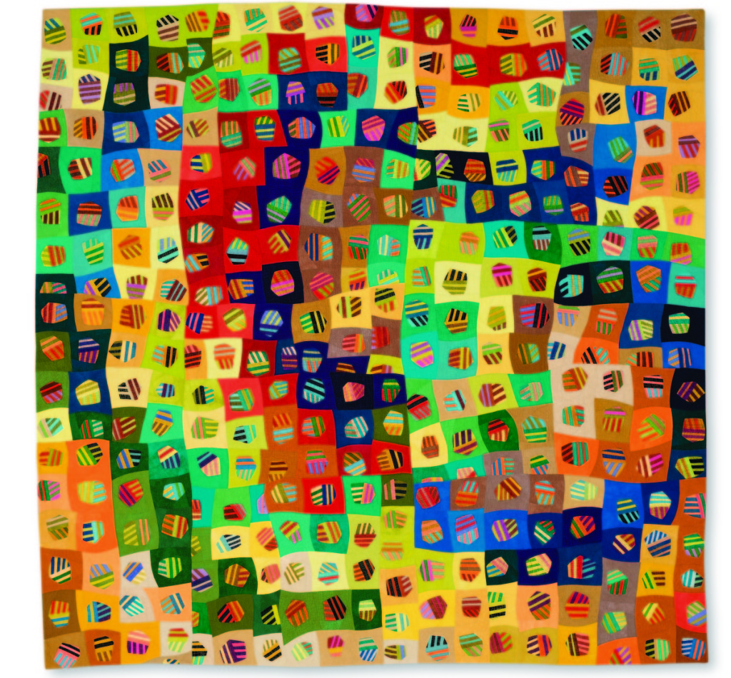 “Outrageous Cells” by Nancy Cordry (Seattle, Wash.), 2015, 100 percent cottons, commercial and hand dyed by the artist, machine pieced and quilted by the artist, 78¼ by 79½ inches.